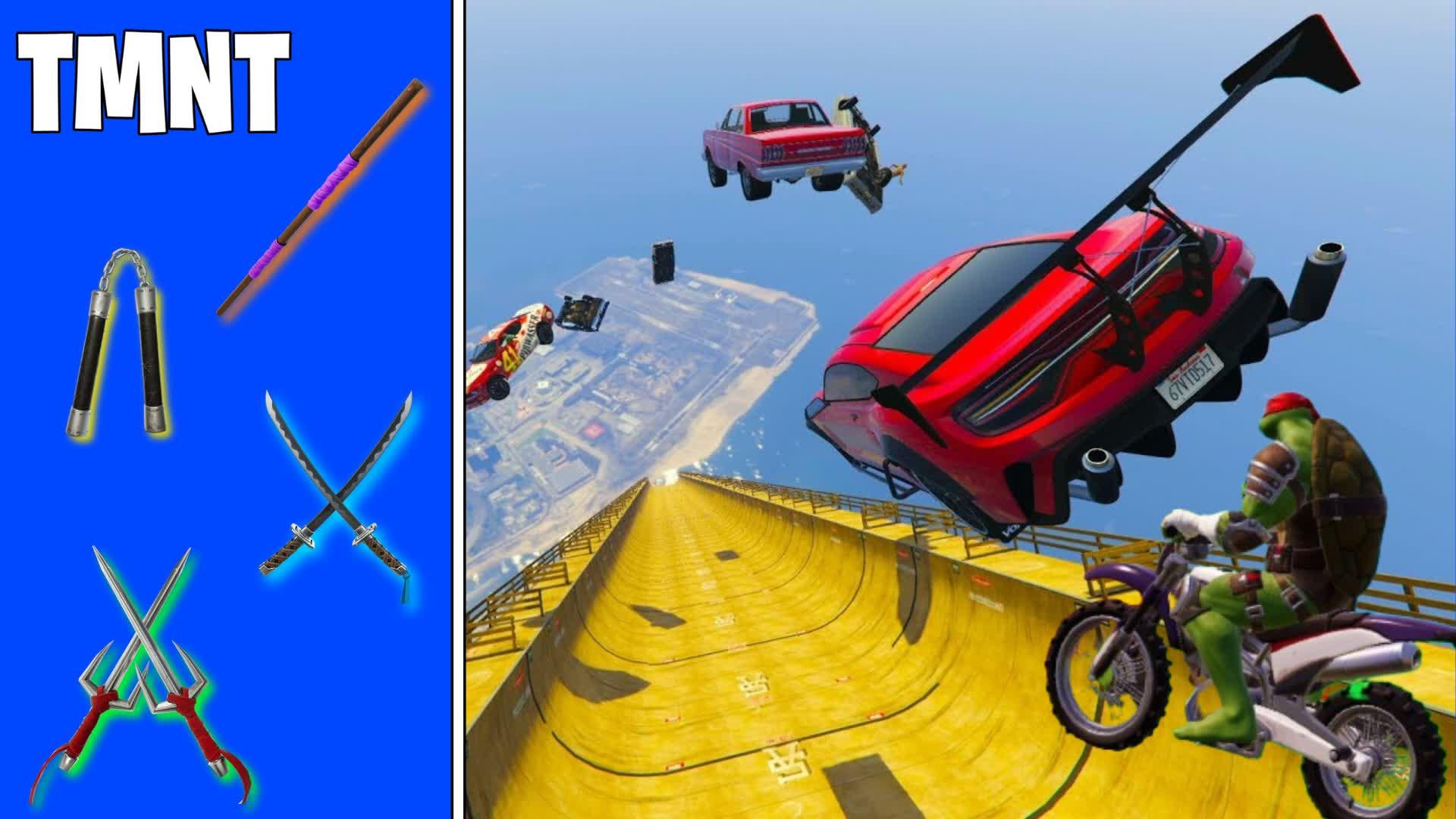 🚗TMNT CAR GAME MEGA RAMP ALL WEAPONS🔫