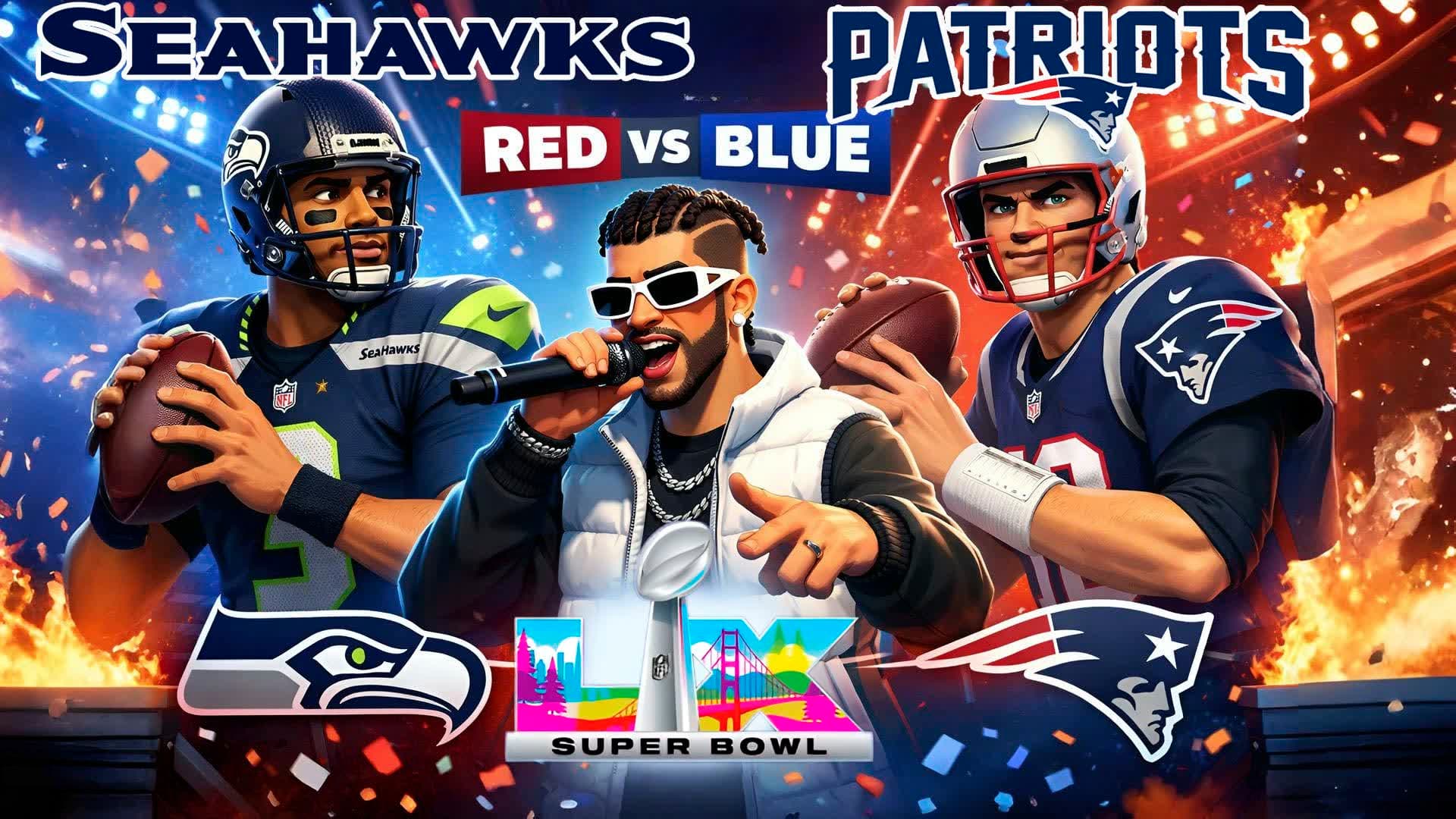 SUPER BOWL LX 2026 RED vs BLUE BAD BUNNY