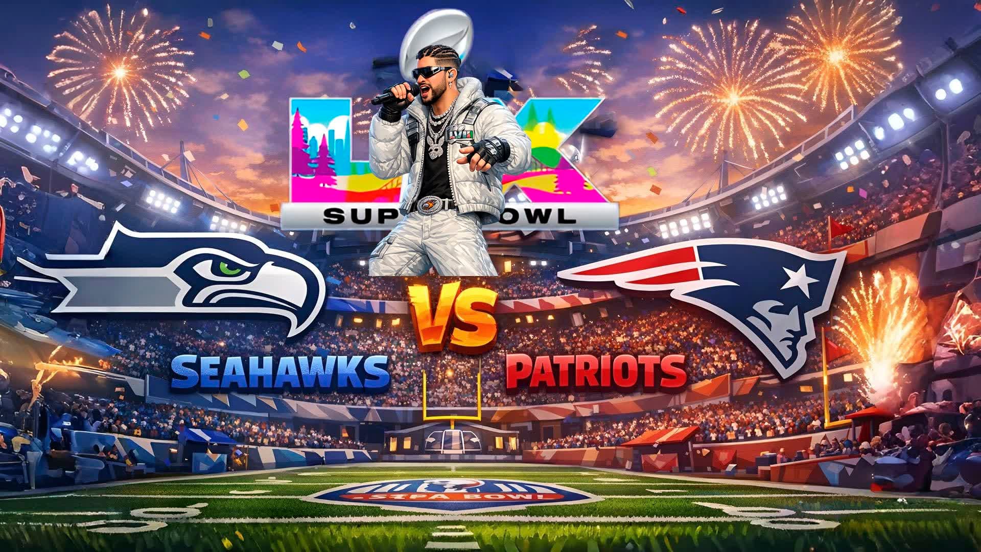 SEAHAWKS vs PATS SUPER BOWL BAD BUNNY