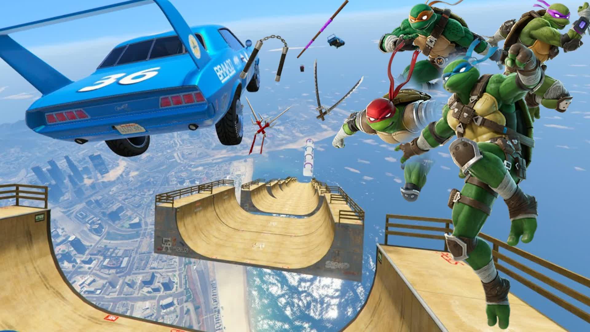 TMNT MEGA RAMP ALL CARS AND ALL WEAPONS