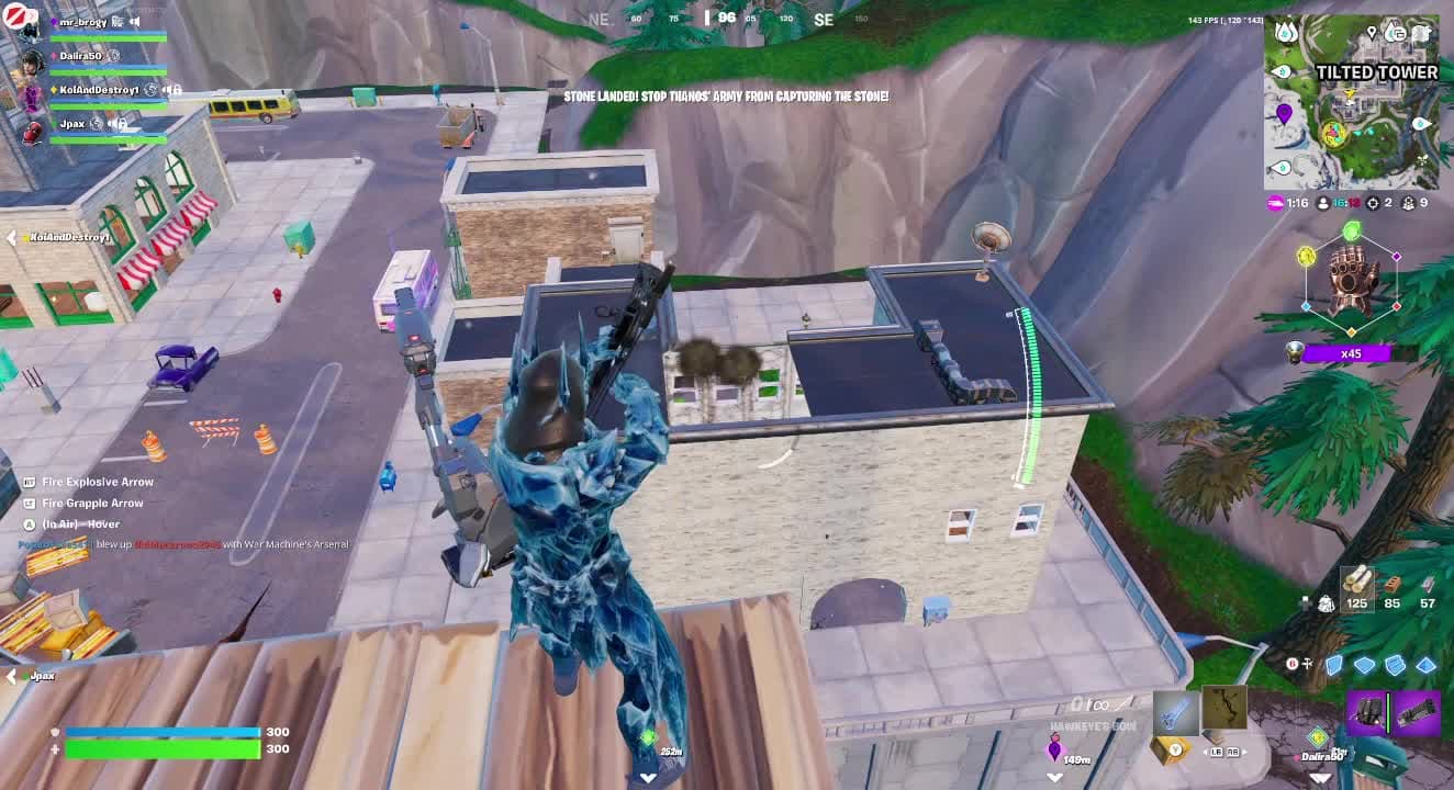 through the window and into the chest